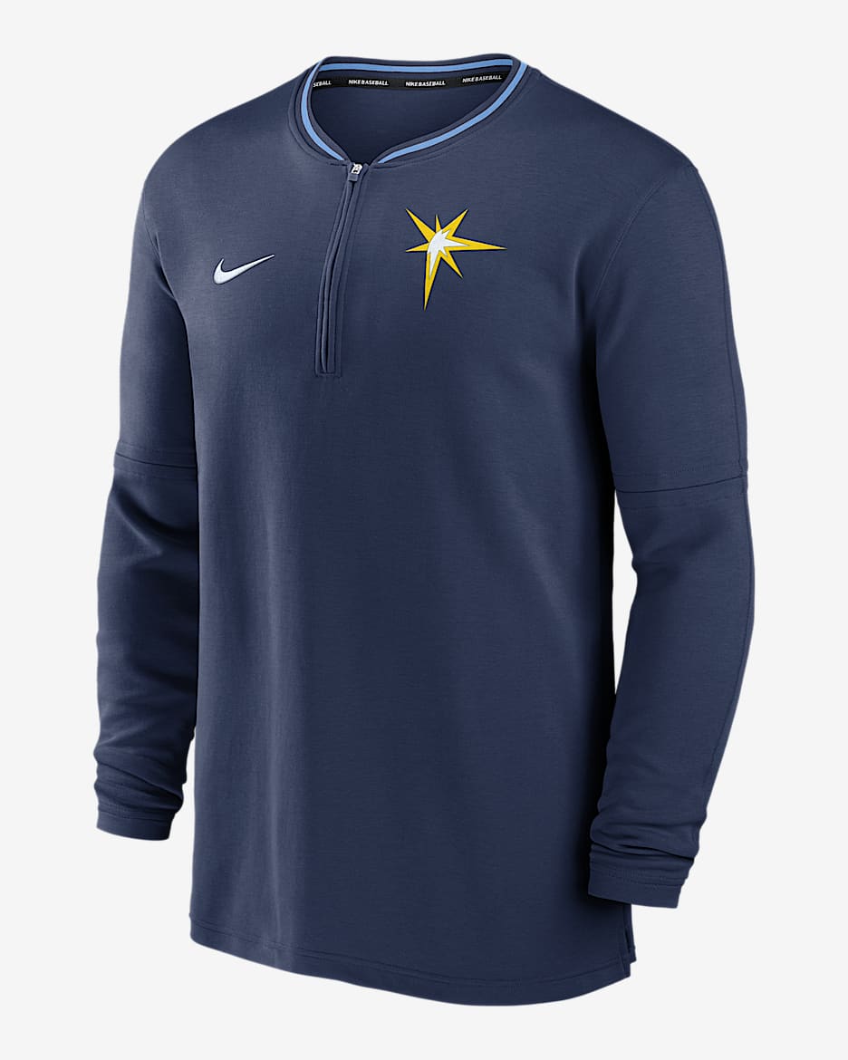 Playera de manga larga Nike Dri-FIT de la MLB de medio cierre para hombre Tampa Bay Rays Authentic Collection - Azul marino