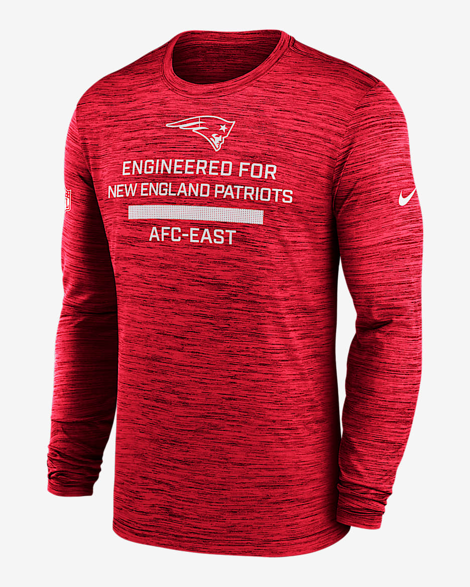 New England Patriots Sideline Team Issue Velocity Men's Nike Dri-FIT NFL Long-Sleeve T-Shirt - Red