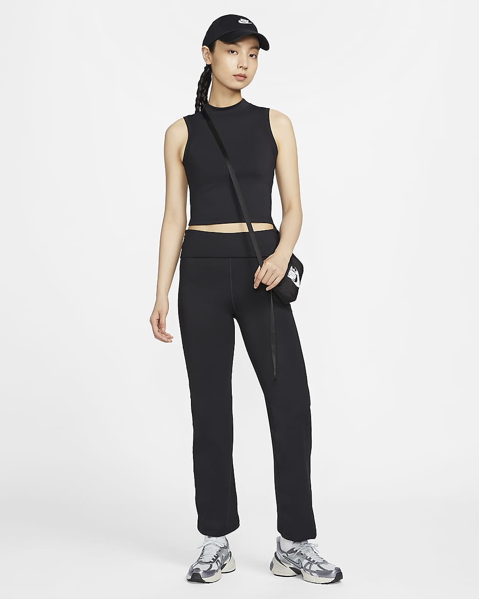 Nike One Women's Dri-FIT High-Waisted Fold-Over Trousers - Black/Black