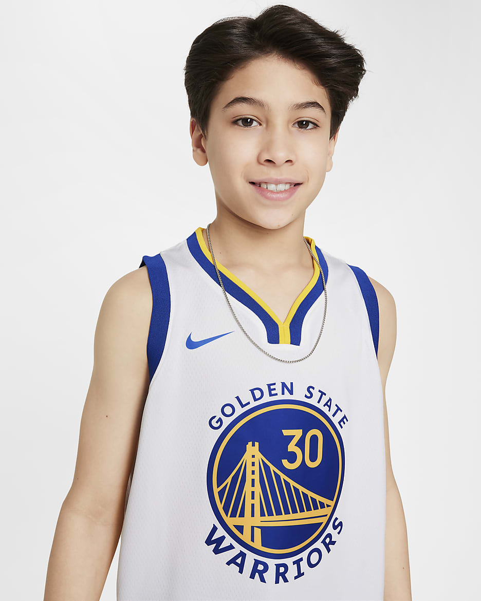 Stephen Curry Golden State Warriors 2022/23 Association Edition Older Kids' Nike NBA Swingman Jersey - White