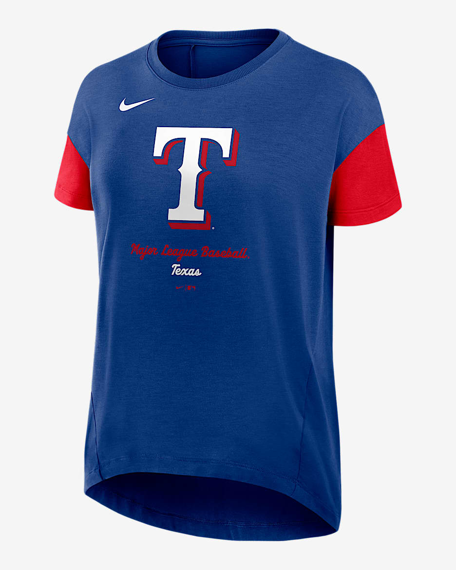 Playera Nike Dri-FIT de la MLB para mujer Texas Rangers Flowy - Azul marino