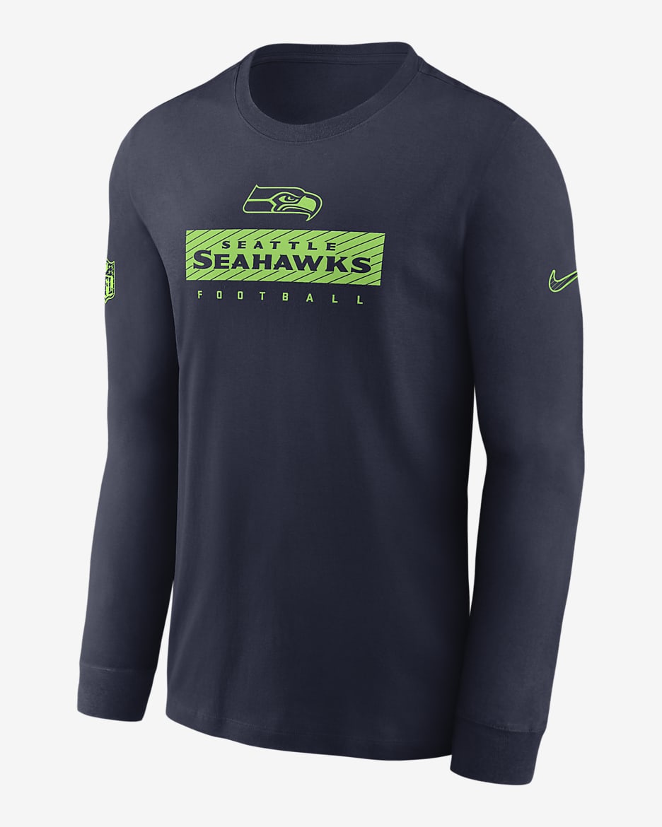Seattle Seahawks Sideline Team Issue Men's Nike Dri-FIT NFL Long-Sleeve T-Shirt - Navy
