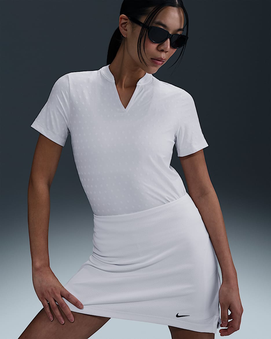 Polo de golf de manga corta Dri-FIT Blade Jacquard para mujer Nike Tour - Blanco/Negro
