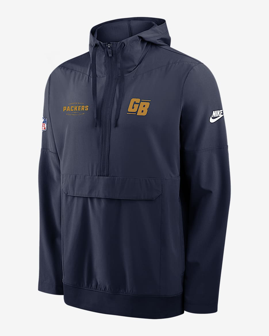 Chamarra Nike de la NFL de medio cierre con gorro para hombre Green Bay Packers Alt Option Route Anorak - Azul marino