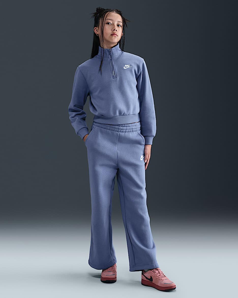 Nike Sportswear Club Fleece Girls' Wide-Leg Pants - World Indigo/World Indigo/White