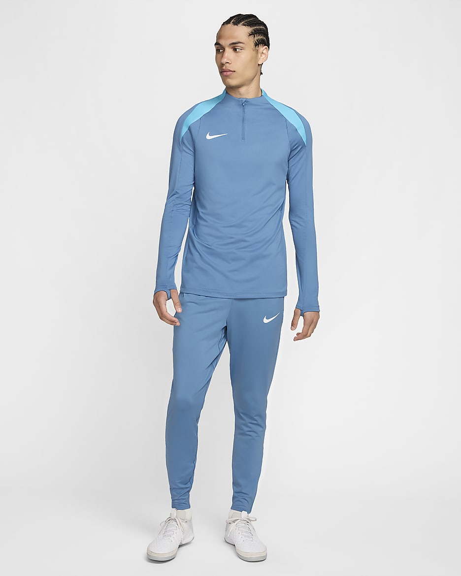 Camisola de treino de futebol com fecho até meio Dri-FIT Nike Strike para homem - Aegean Storm/Azul Baltic/Branco