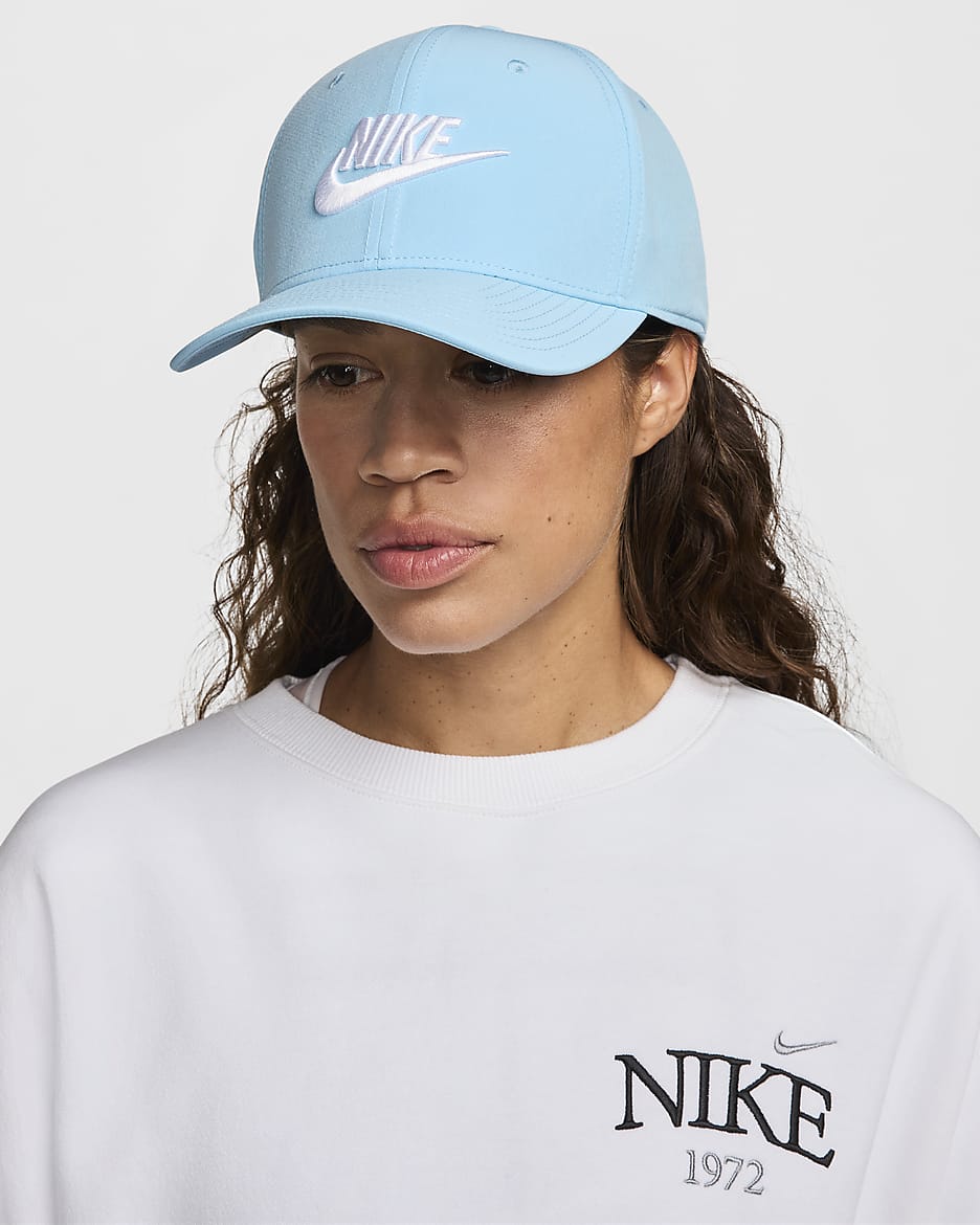Gorra estructurada SwooshFlex Futura Nike Rise - Azul acuario/Antracita/Blanco