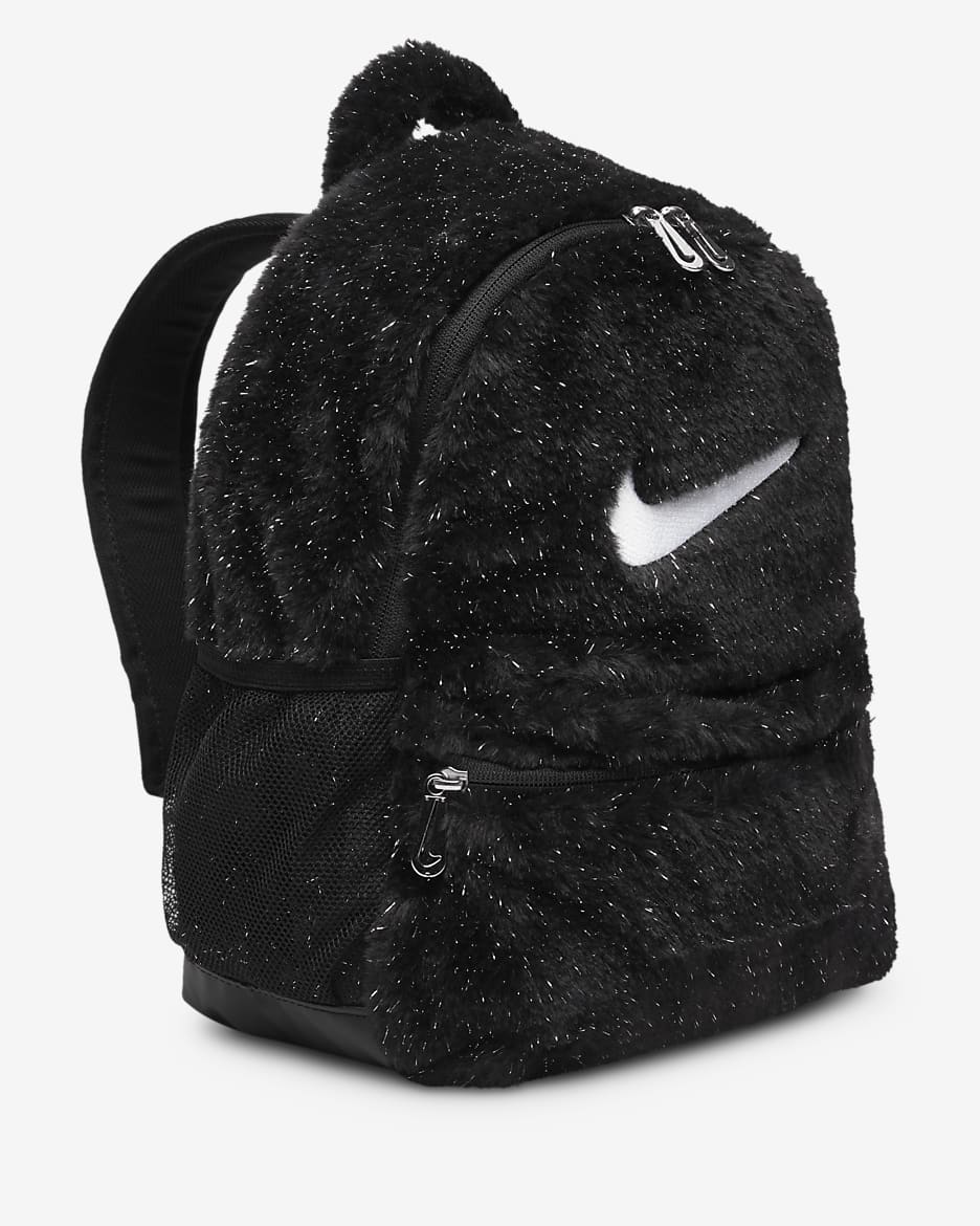 Nike Older Kids' Faux Fur Backpack (11L) - Black/Black/White