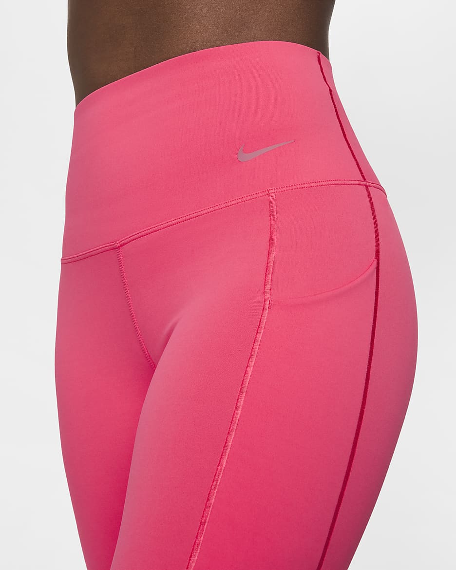 Leggings de 7/8 de tiro alto y sujeción media con bolsillos para mujer Nike Universa - Rosa margarita/Negro