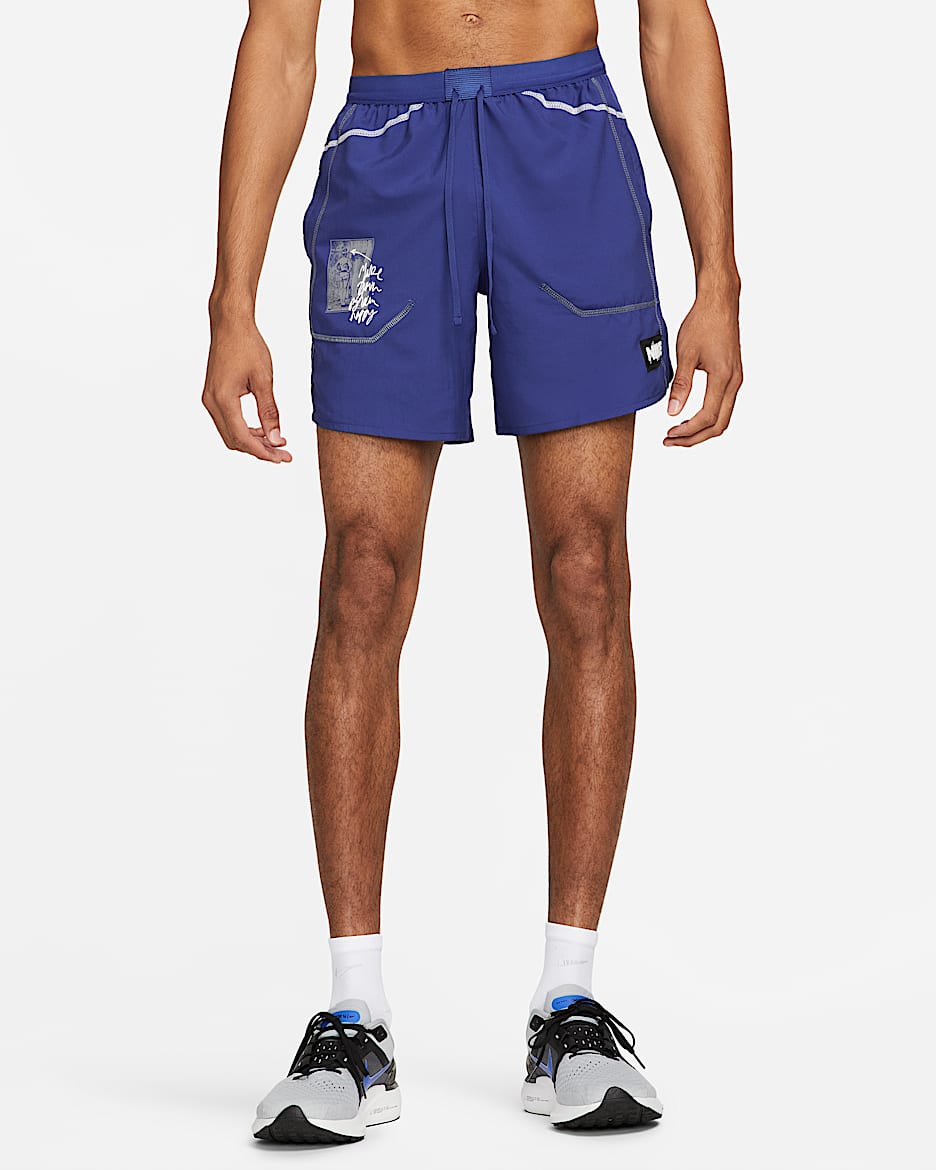 Nike Dri-FIT Stride D.Y.E. กางเกงวิ่งขาสั้น 7 นิ้วผู้ชาย - Deep Royal Blue/Smoke Grey