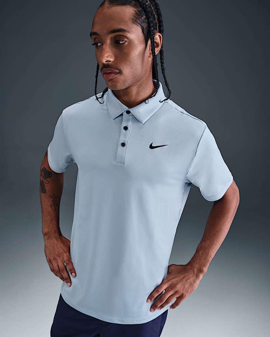 Męska gładka koszulka polo do golfa Dri-FIT Nike Tour - Light Armory Blue/Czerń