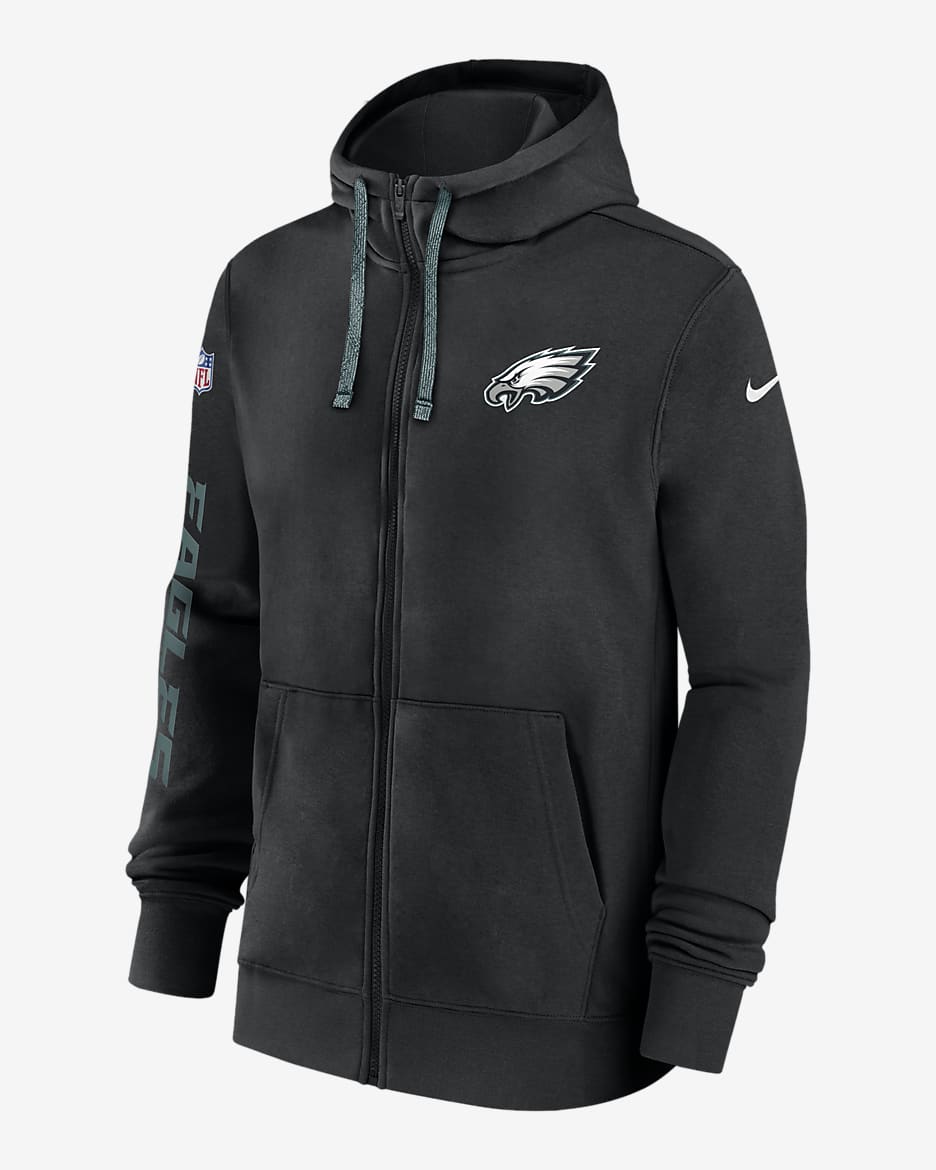 Philadelphia Eagles Sideline Team Issue Club Men's Nike Full Zip Hoodie - Black