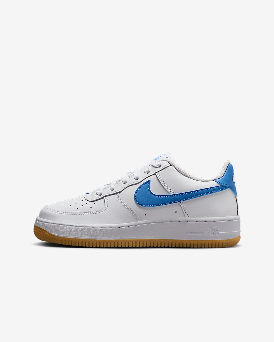 Nike Air Force 1-sko til større børn - hvid/Gum Light Brown/Blue Beyond