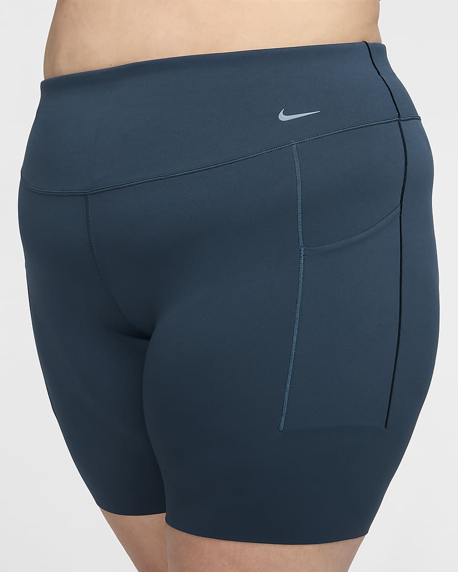 Nike Universa 女款中度支撐型高腰 20.5 公分口袋自行車短褲 (加大尺寸) - Armory Navy/黑色