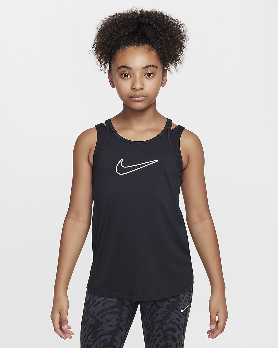 Nike One Classic Dri-FIT singlet til store barn (jente) - Svart/Hvit