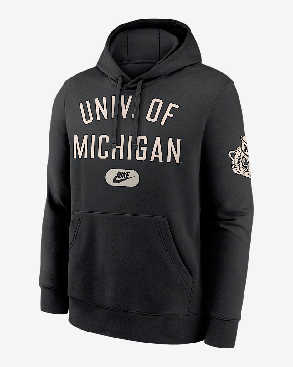 Michigan Club Men's Nike College Pullover Hoodie - Black