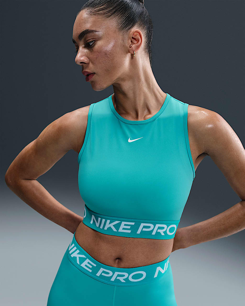 Nike Pro Women's Dri-FIT Cropped Tank Top - Dusty Cactus/White