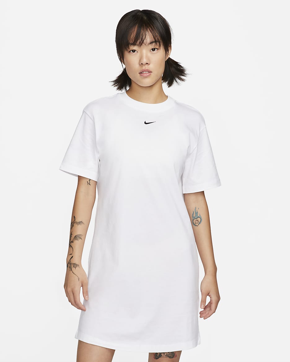 나이키 스포츠웨어 에센셜 여성 반팔 티셔츠 드레스 - 화이트/블랙