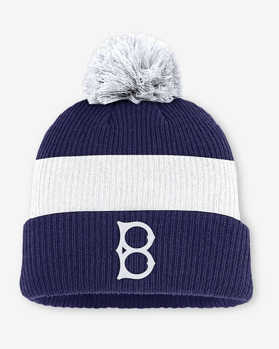 Brooklyn Dodgers Cooperstown Peak Men's Nike MLB Cuffed Pom Beanie - Navy