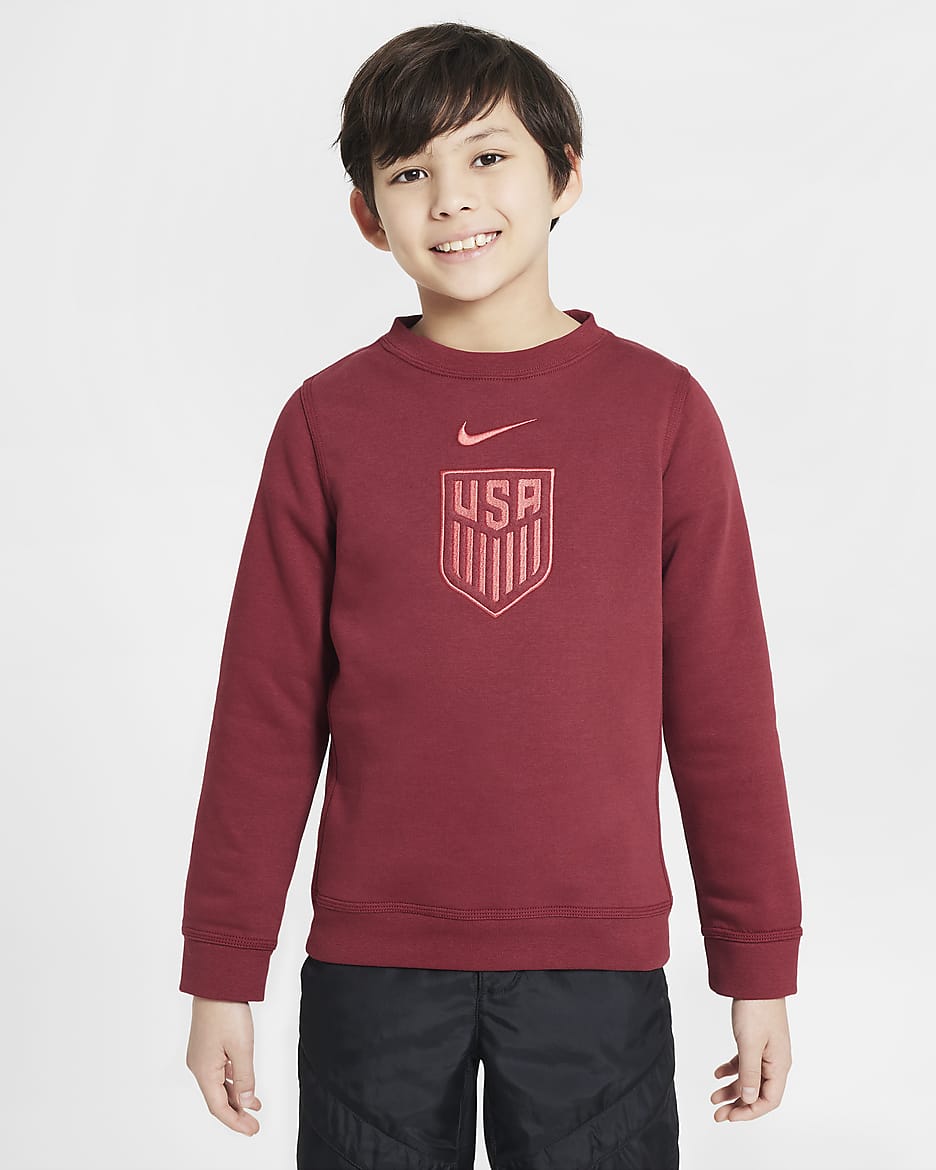 USMNT Club Big Kids' (Boys') Nike Soccer Crew-Neck Sweatshirt - Team Red/Adobe