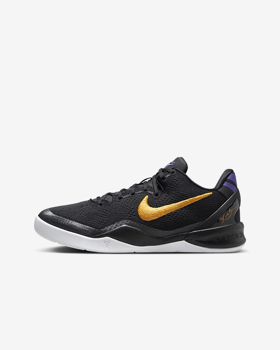 Kobe 8 Big Kids' Basketball Shoes - Black/White/Court Purple/University Gold