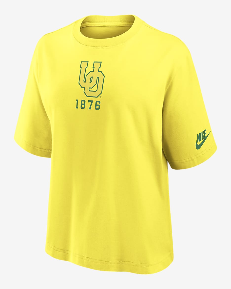 Oregon Ducks Legacy Established Boxy Women's Nike College T-Shirt - Yellow Strike