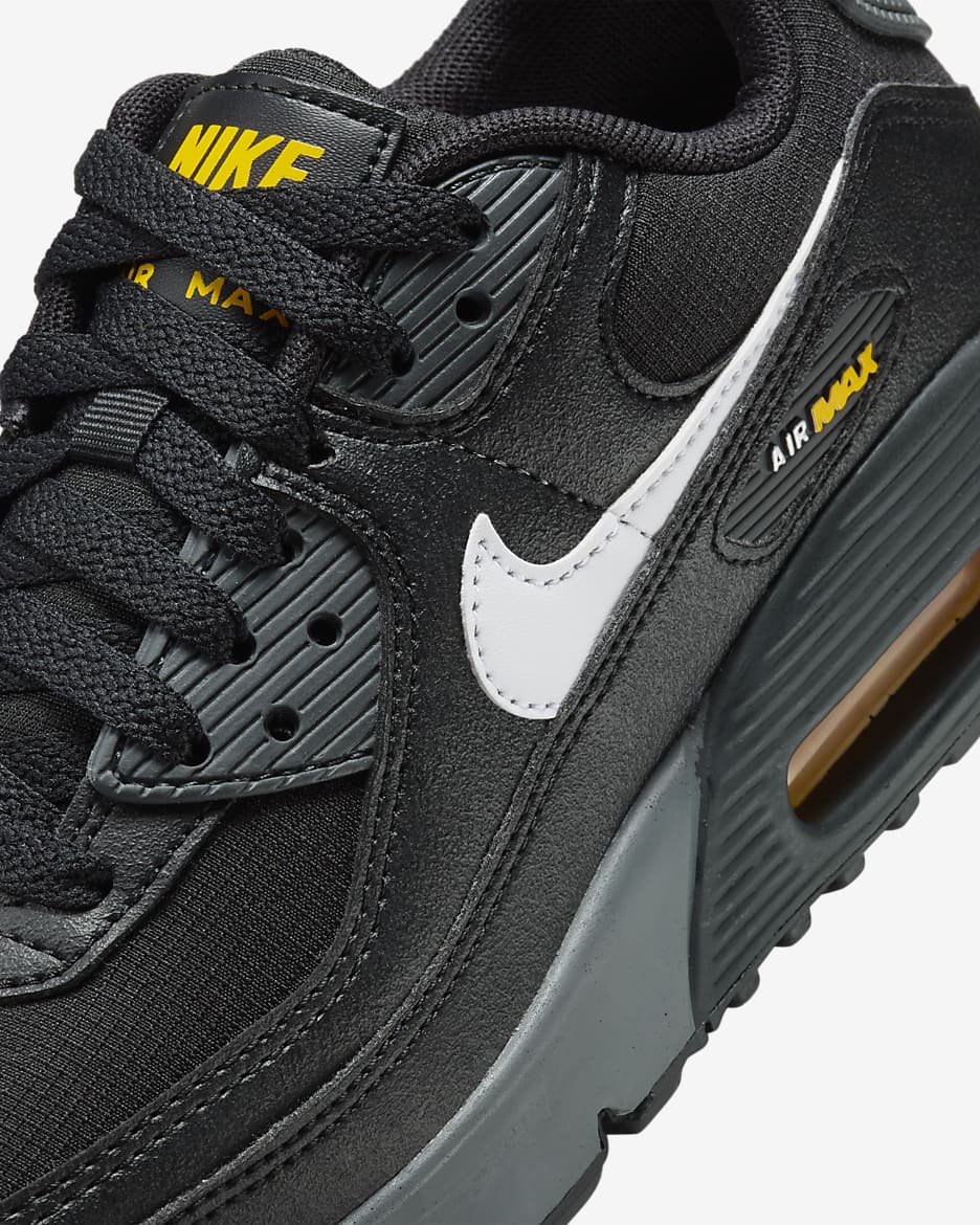 Buty dla dużych dzieci Nike Air Max 90 - Czerń/University Gold/Dark Smoke Grey/Biel