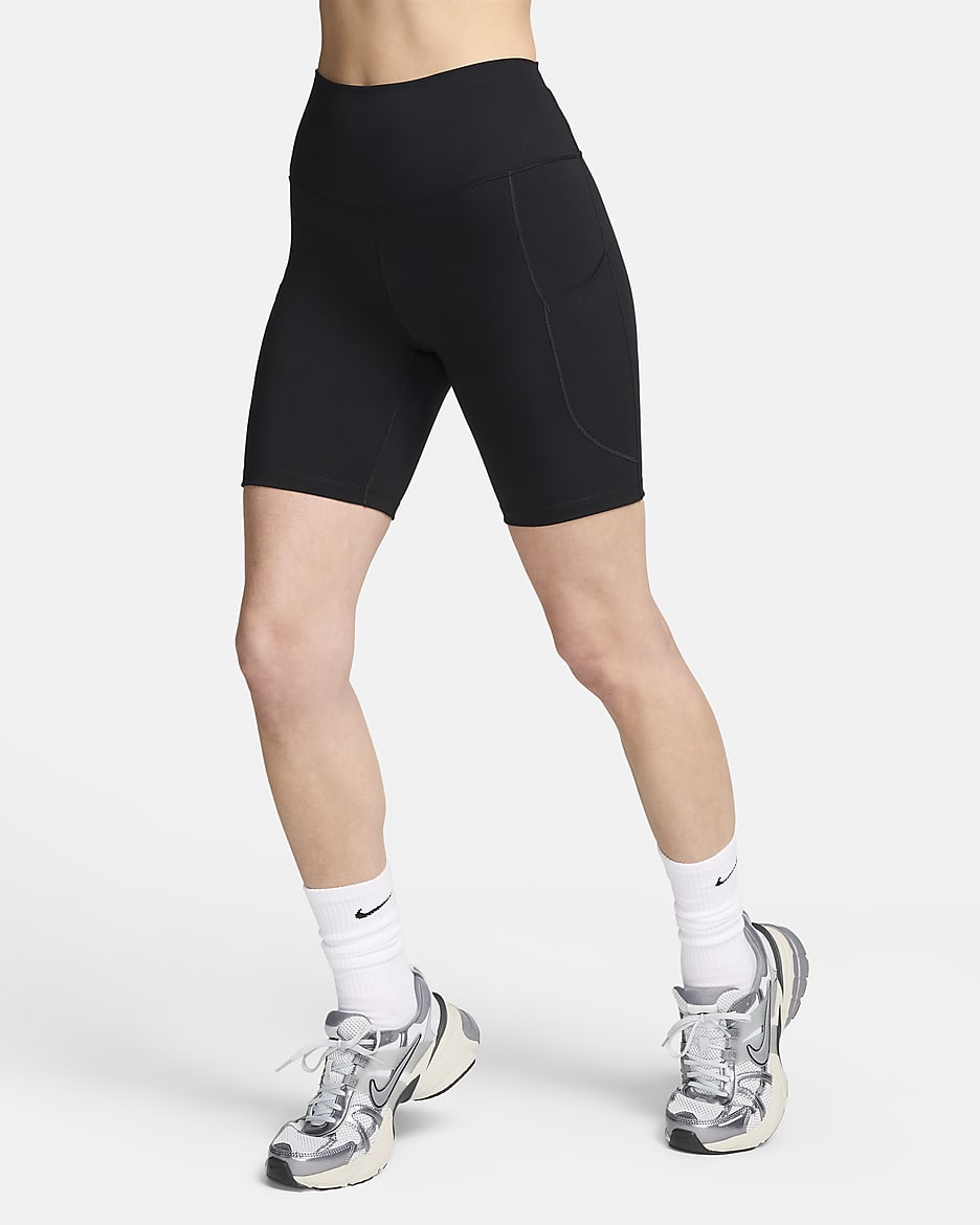 Nike One Women's High-Waisted 8" Biker Shorts with Pockets - Black/Black