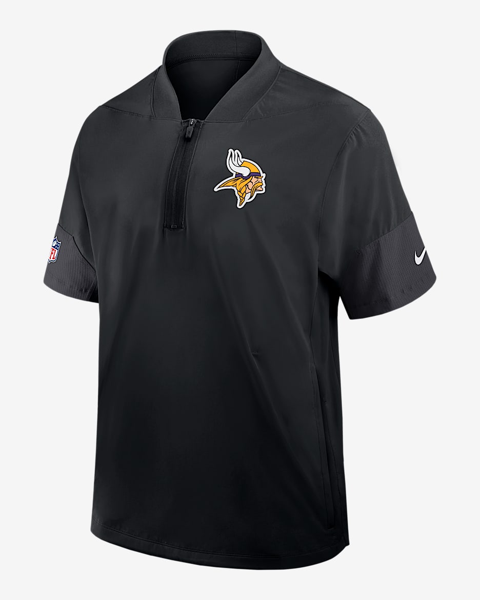 Minnesota Vikings Sideline Coach Men's Nike NFL 1/2-Zip Short-Sleeve Hooded Jacket - Black
