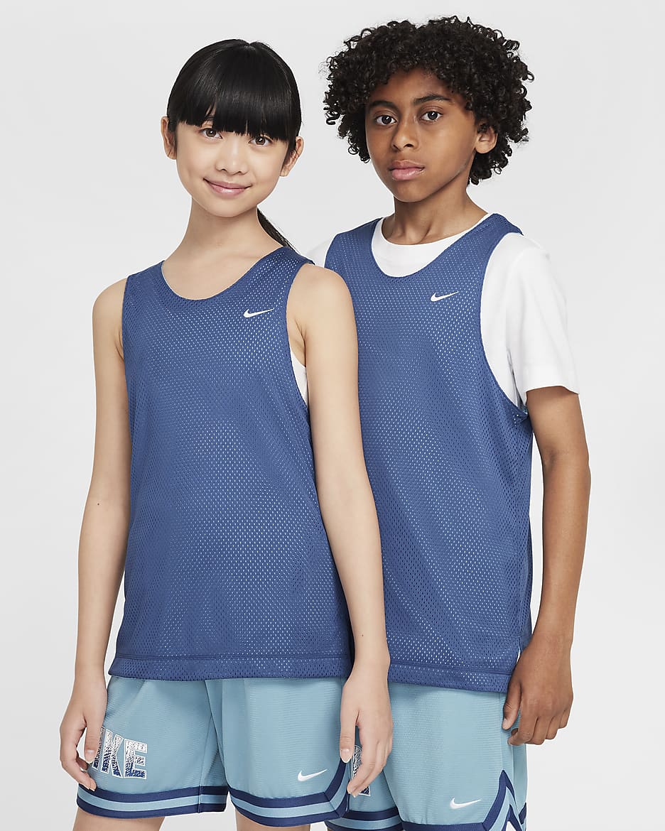 Jersey reversible Dri-FIT para niños talla grande Nike - Azul marino místico/Denim turquesa/Blanco