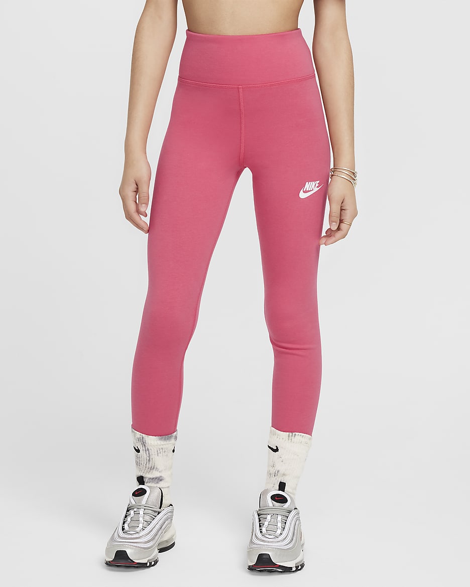 Nike Sportswear Classic Girls' High-Waisted Leggings - Aster Pink/White