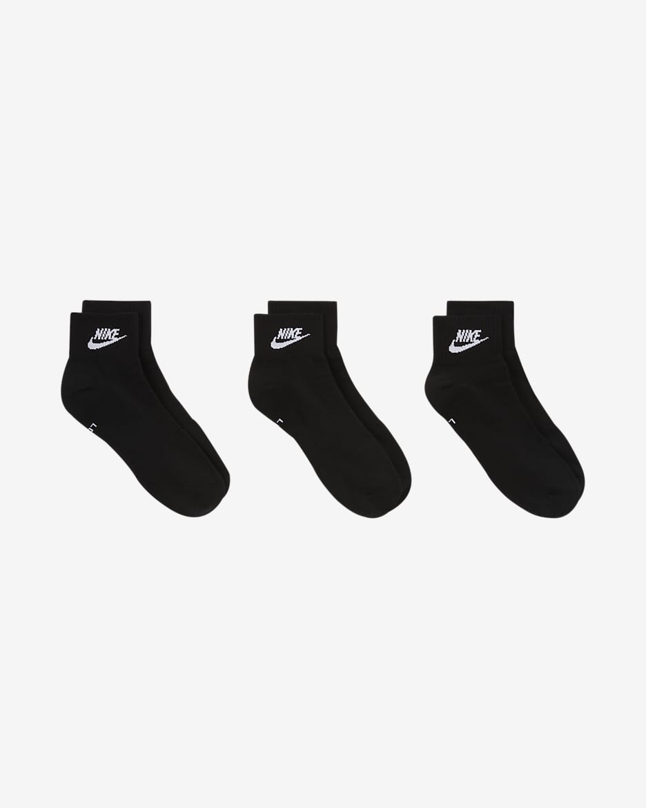 Nike Everyday Essential-ankelstrømper (3 par) - sort/hvid
