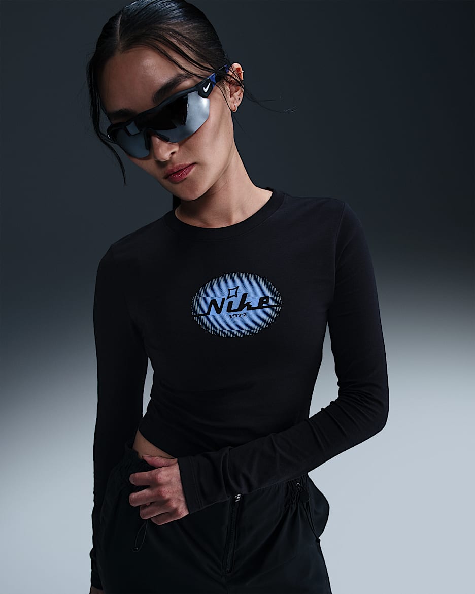Nike Sportswear Women's Knit Long-Sleeve Cropped Top - Black/Royal Pulse