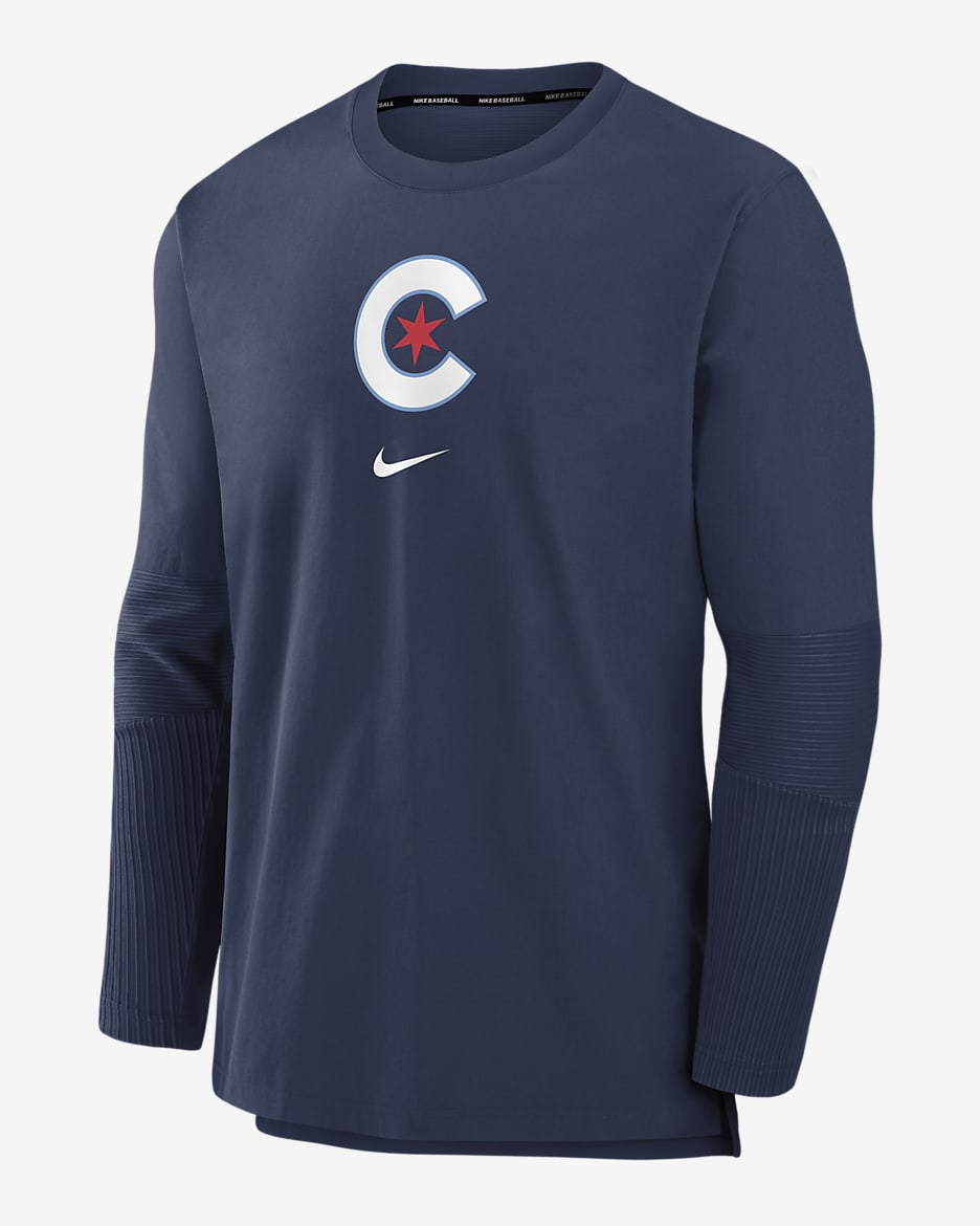 Chamarra Nike Dri-FIT de la MLB sin cierre para hombre Chicago Cubs Authentic Collection City Connect Player - Azul marino