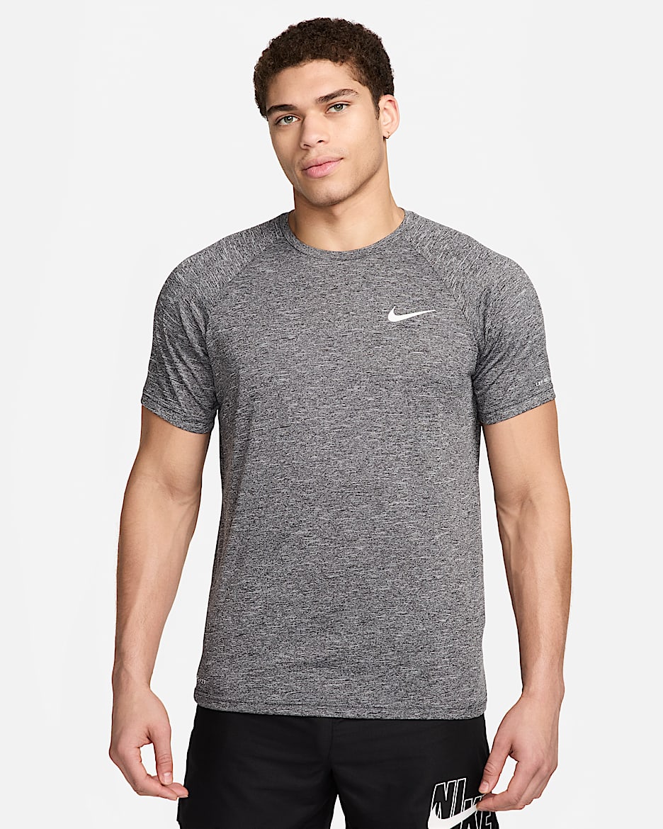 Nike Men's Heathered Short-Sleeve Hydroguard Swimming Top - Black/White