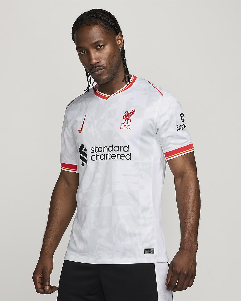 Męska koszulka piłkarska Nike Dri-FIT Liverpool F.C. Stadium 2024/25 (wersja trzecia) – replika - Biel/Pure Platinum/Czerń/Global Red