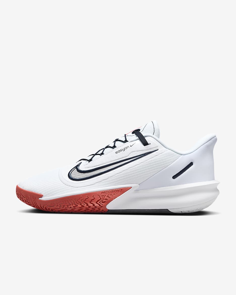 รองเท้าบาสเก็ตบอลผู้ชาย Nike Precision 7 EasyOn - ขาว/Sport Red/Obsidian