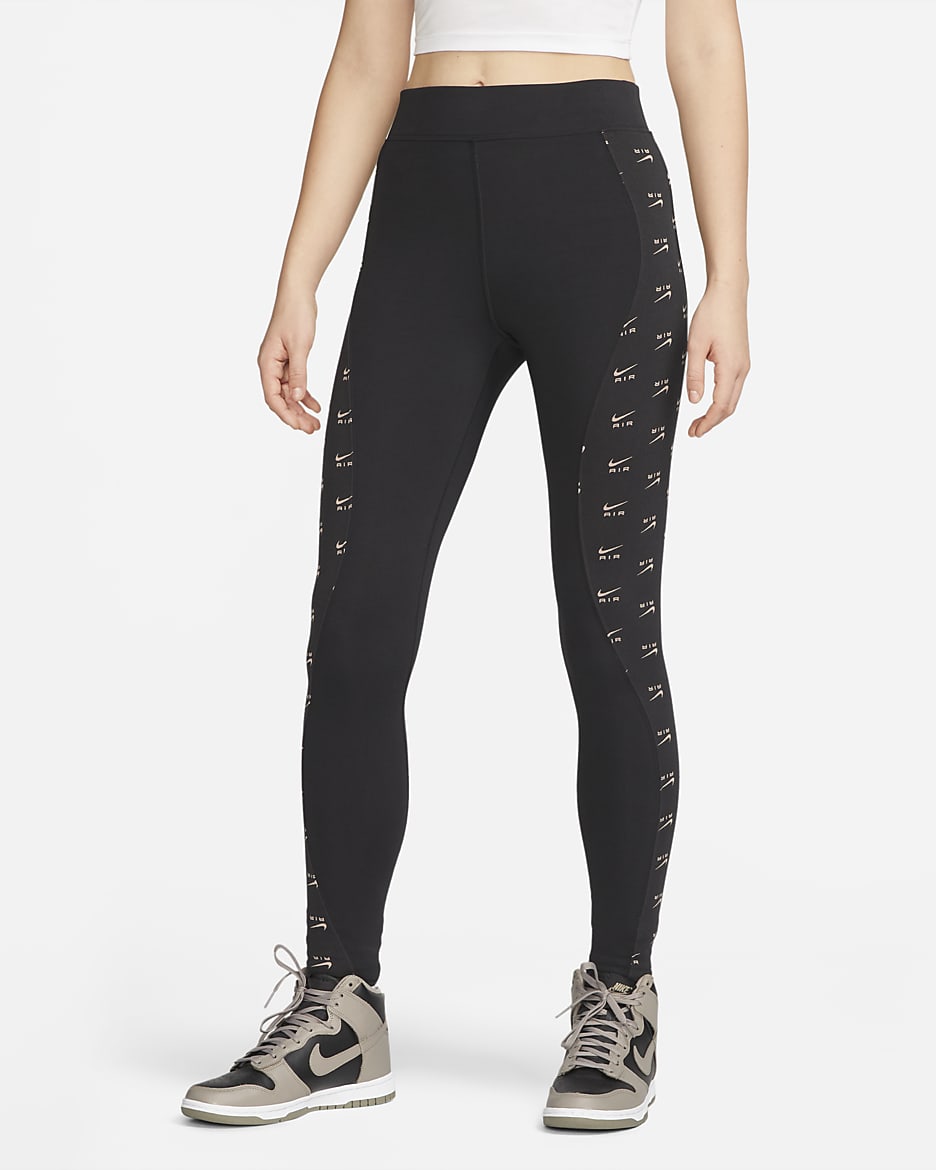 Nike Air Leggings in voller Länge mit hohem Bund für Damen - Schwarz/Weiß
