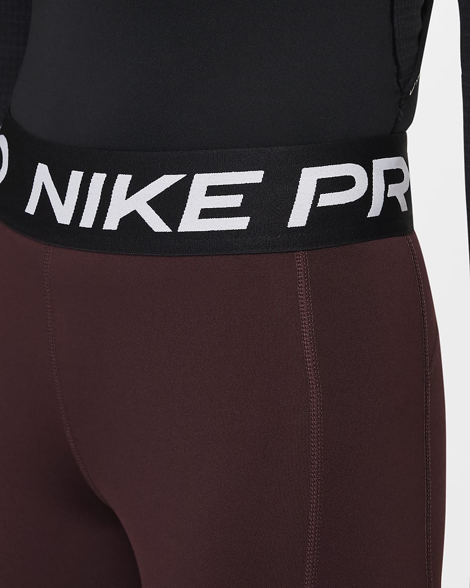 Nike Pro Leak Protection: Period Girls' Dri-FIT Leggings - Burgundy Crush/Black