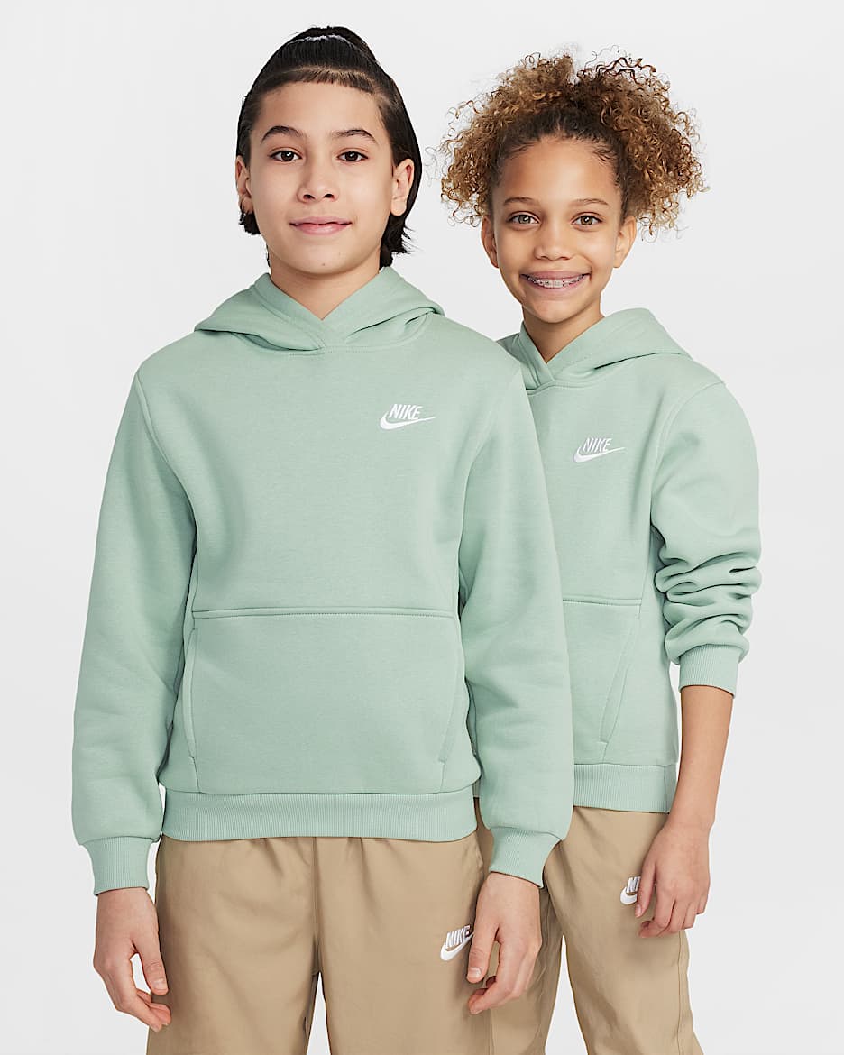 Nike Sportswear Club Fleece Older Kids' Pullover Hoodie - Steam/White