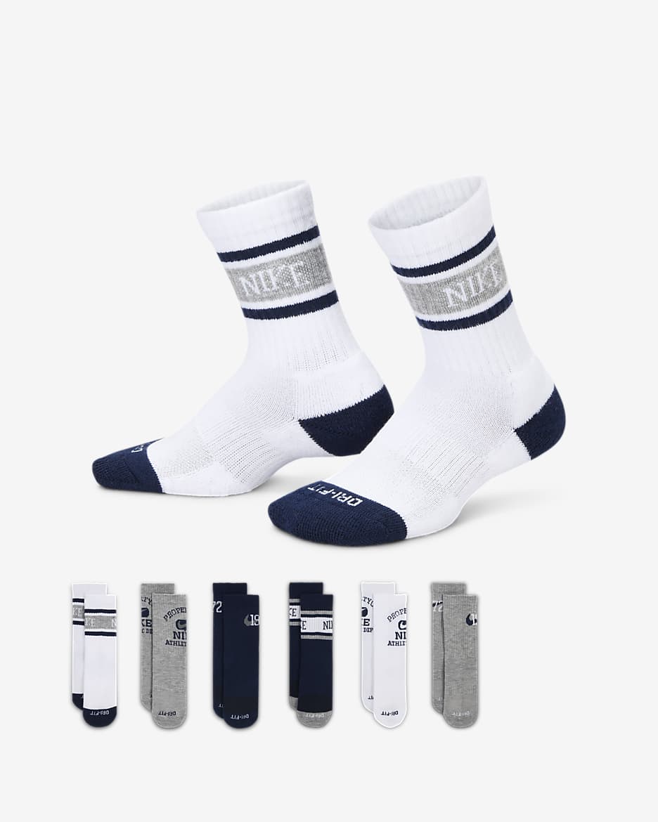 Nike Little Kids' Dri-FIT Varsity Crew Socks (6 Pairs) - White