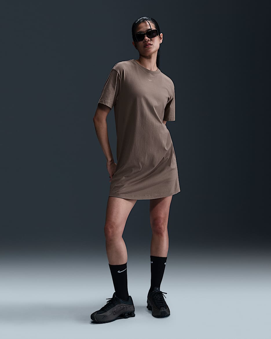Vestido tipo playera oversized para mujer Nike Sportswear Chill Knit - Marrón visón/Marrón visón