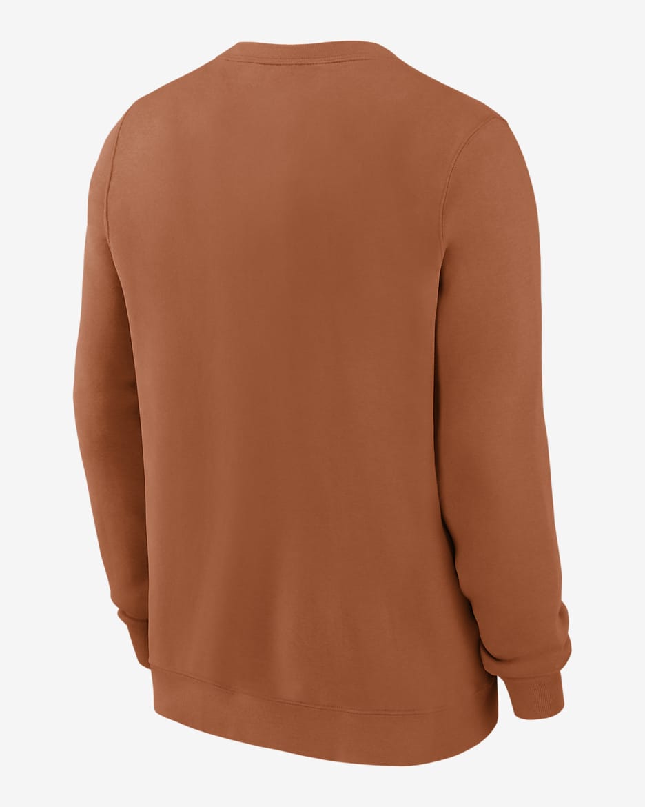 Sudadera de cuello redondo sin cierre universitaria Nike para hombre Texas Longhorns Primetime Evergreen Logo - Naranja quemado