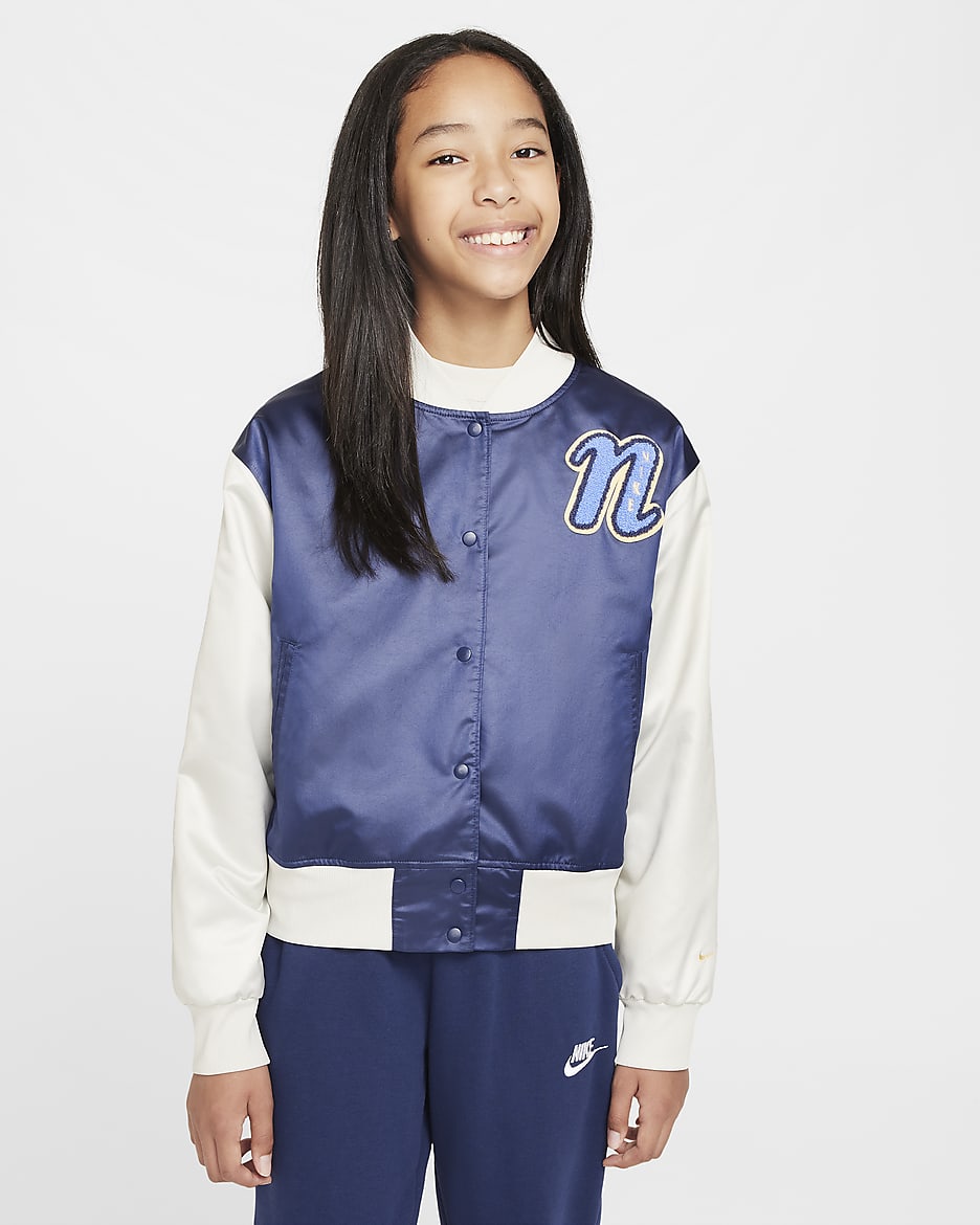 Nike Sportswear collegejakke til jente - Midnight Navy/Light Bone