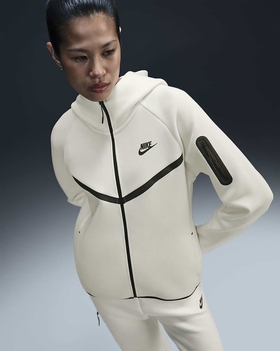 Nike Sportswear Tech Fleece Windrunner hoodie met rits voor dames - Pale Ivory/Zwart