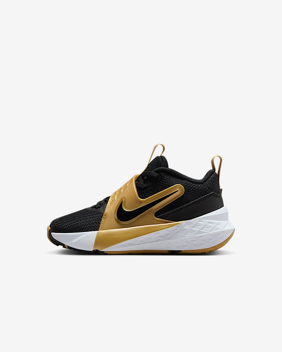 Tenis para niños de preescolar Nike Team Hustle D 12 - Negro/Oro metalizado/Blanco/Negro