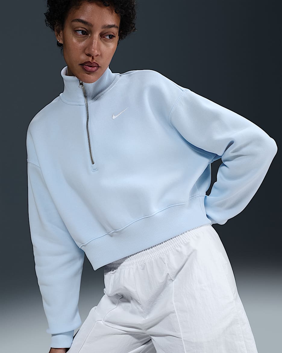 Nike Sportswear Phoenix Fleece cropped sweatshirt met korte rits voor dames - Blue Tint/Sail