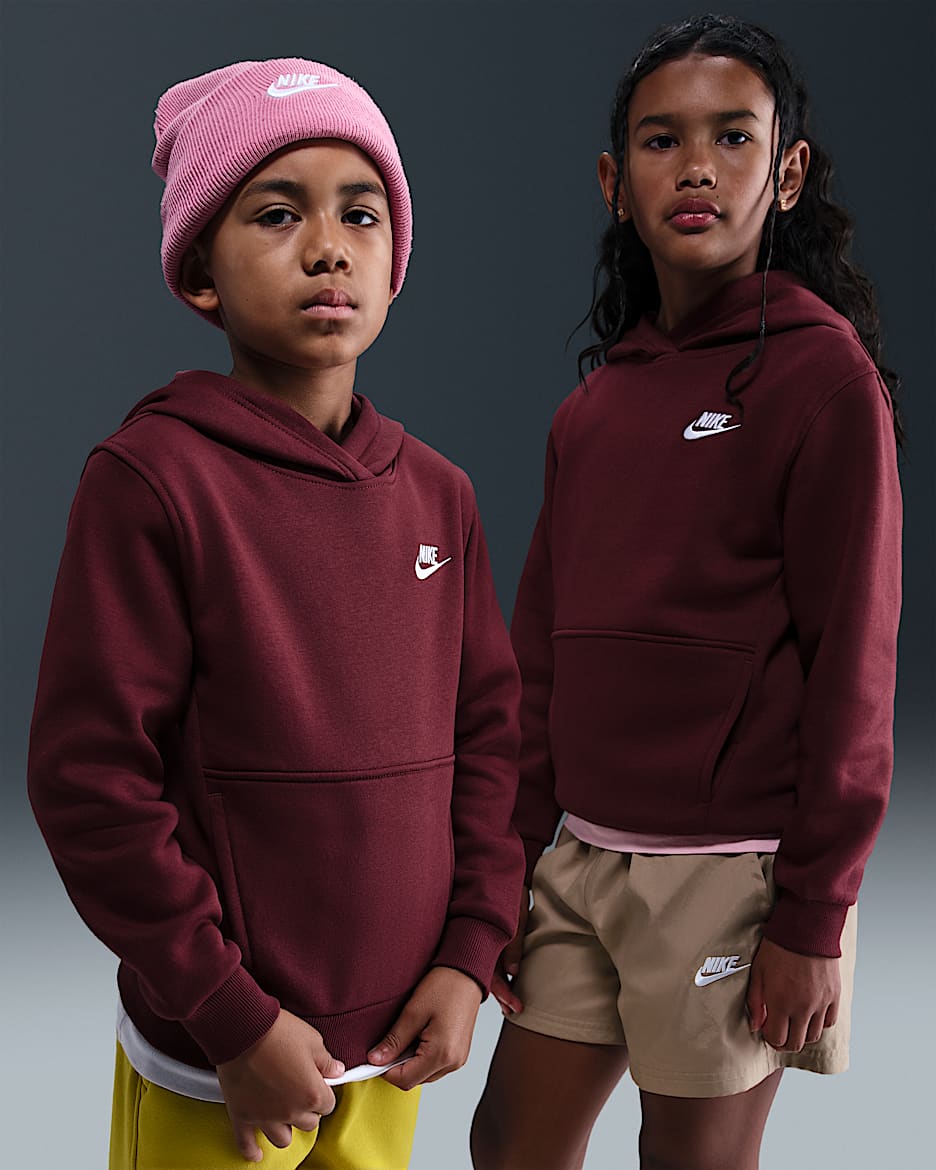 Nike Sportswear Club Fleece Big Kids' Pullover Hoodie - Dark Team Red/White