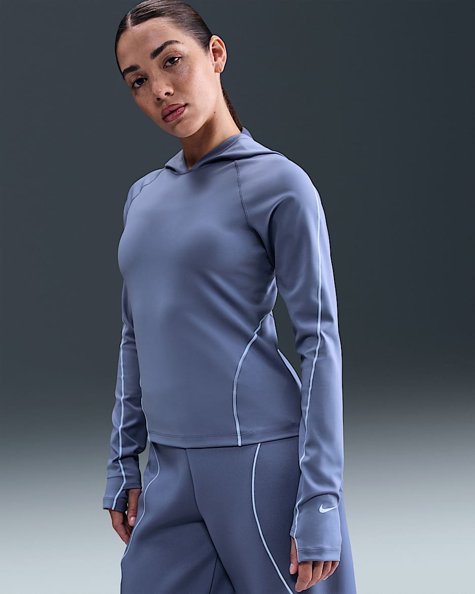 Nike Universa Dri-FIT Longsleeve in schmaler Passform mit Kapuze (Damen) - World Indigo/Sanded Purple/Celestine Blue/Celestine Blue