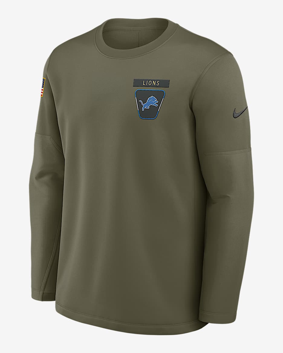 Detroit Lions Salute to Service Sideline Triumphant Win Coach Men's Nike NFL Pullover Crew - Medium Olive